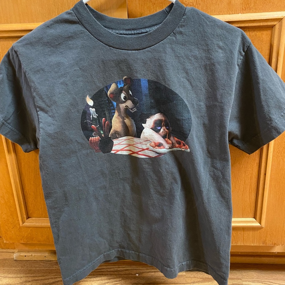 Boy’s Tramp & Grumpy Cat  T-shirt by Tee Fury, size XL, color navy blue